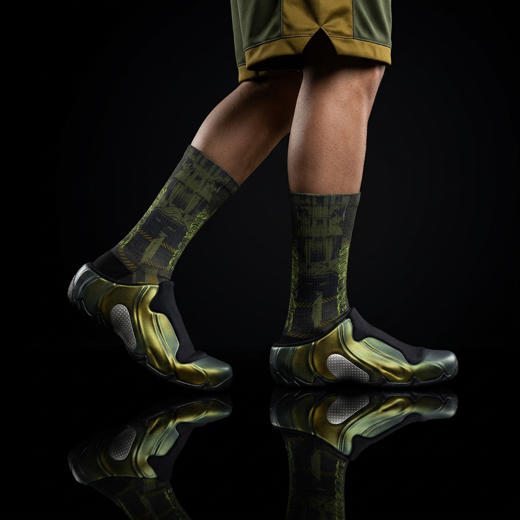 Clogposite Green Goblin matching Crew Socks | Villain Energy Basketball Sneaker Pattern Streetwear