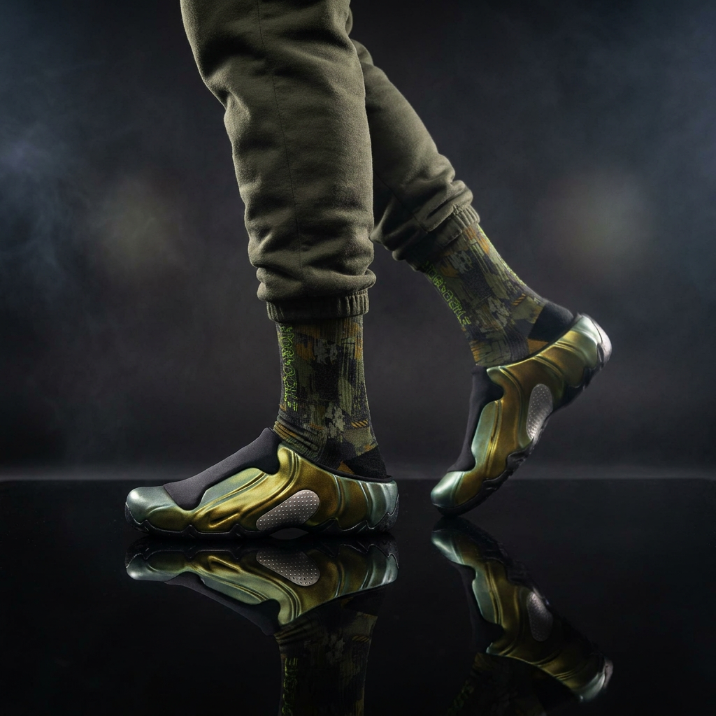 Clogposite Green Goblin matching Crew Socks | Villain Energy Basketball Sneaker Pattern Streetwear