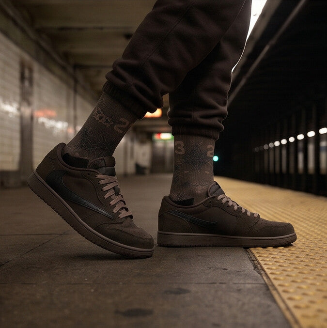Matching Socks for Travis Scott x Jordan 1 Low OG Velvet Brown Inspired Design
