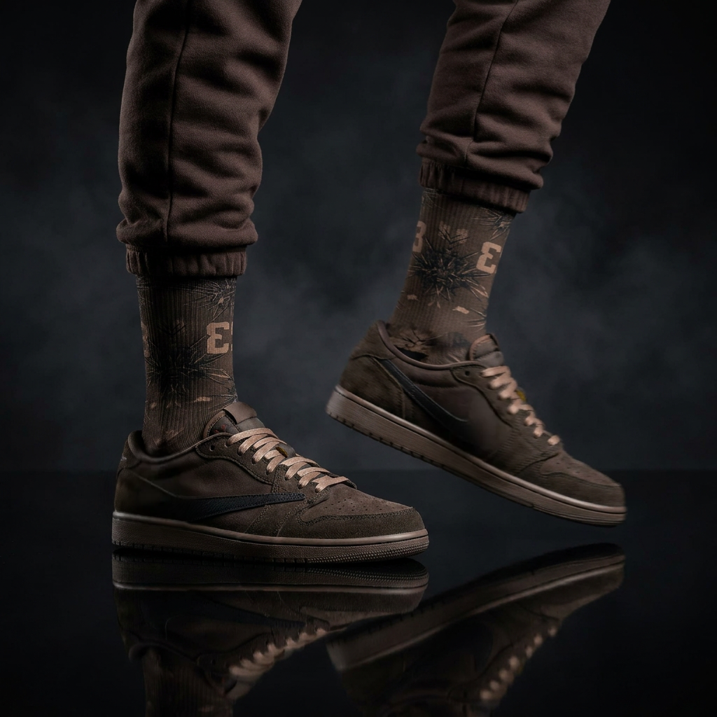 Matching Socks for Travis Scott x Jordan 1 Low OG Velvet Brown Inspired Design
