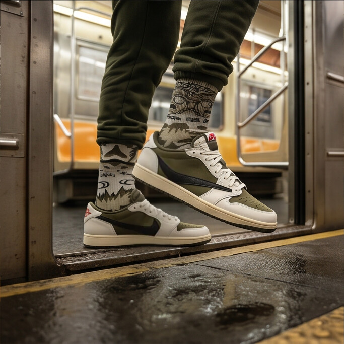Matching Socks for Travis Scott x Jordan 1 Low OG Reverse Olive