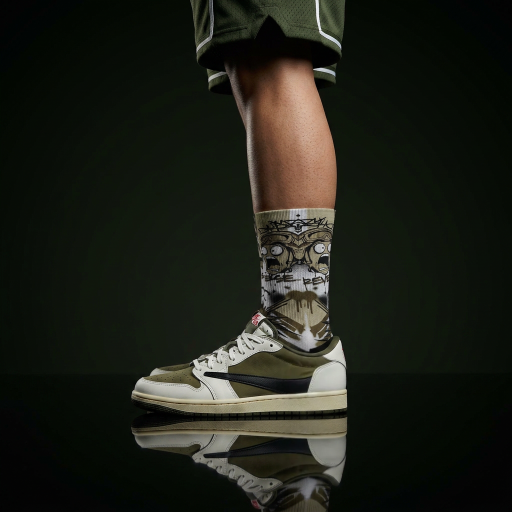 Matching Socks for Travis Scott x Jordan 1 Low OG Reverse Olive