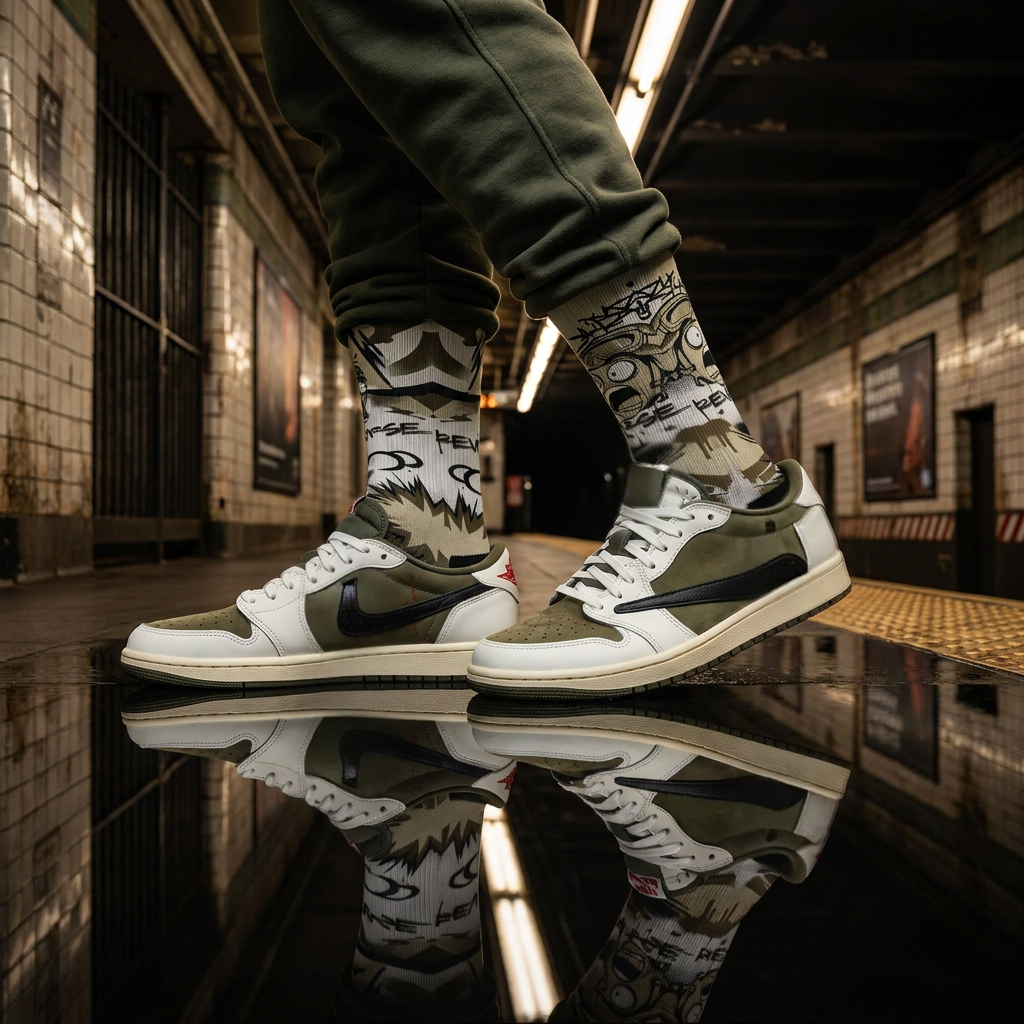 Matching Socks for Travis Scott x Jordan 1 Low OG Reverse Olive