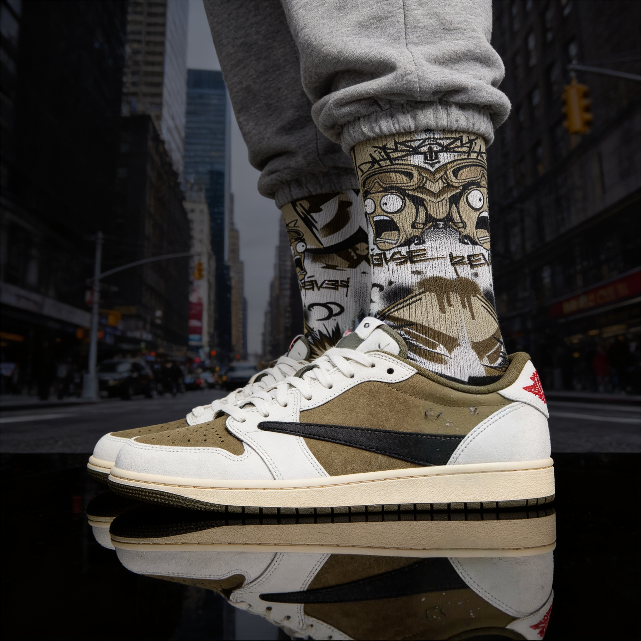 Matching Socks for Travis Scott x Jordan 1 Low OG Reverse Olive