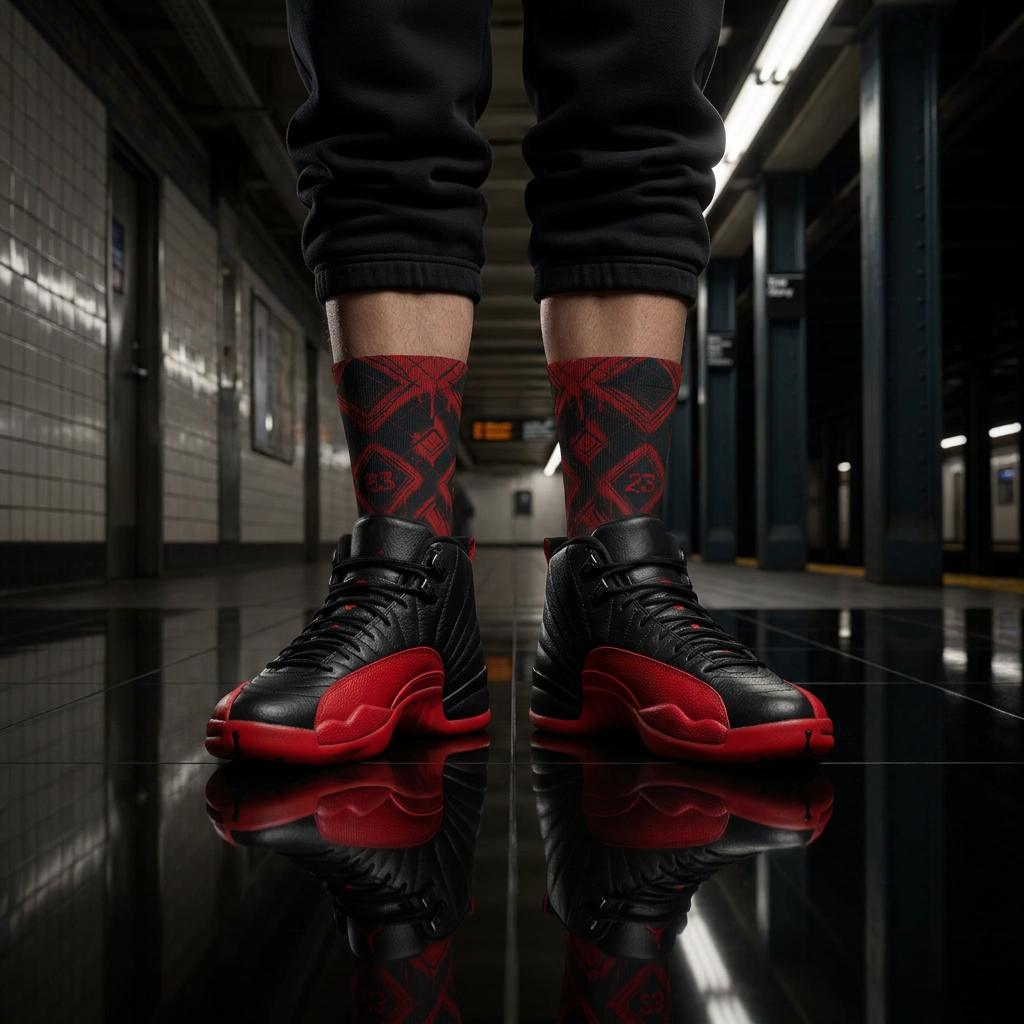 Matching Socks for Jordan 12 Retro Flu Game 2016 Inspired Design