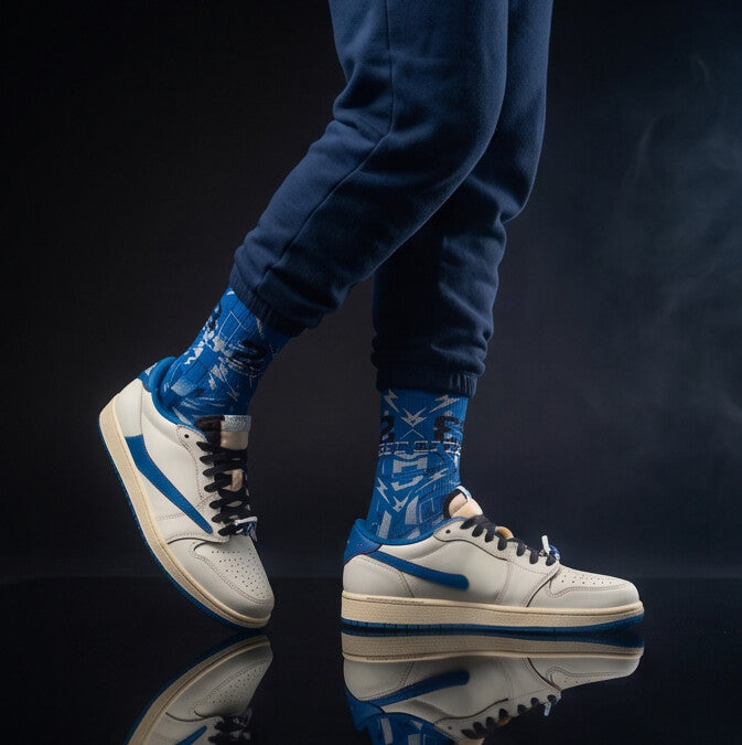 Matching Socks for Fragment Design x Travis Scott Jordan 1 Low OG Sail Military Blue Inspired Design