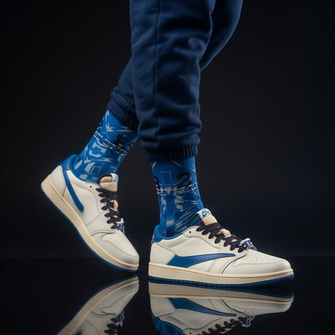 Matching Socks for Fragment Design x Travis Scott Jordan 1 Low OG Sail Military Blue Inspired Design