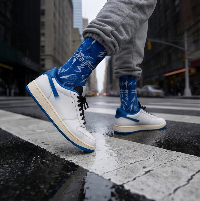 Matching Socks for Fragment Design x Travis Scott Jordan 1 Low OG Sail Military Blue Inspired Design