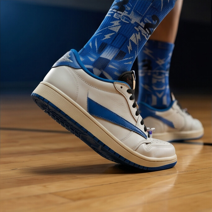 Matching Socks for Fragment Design x Travis Scott Jordan 1 Low OG Sail Military Blue Inspired Design