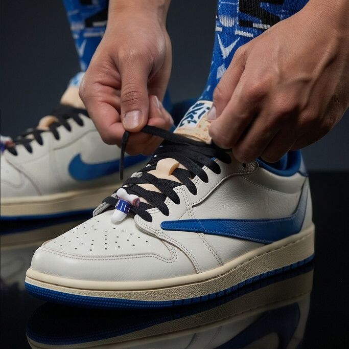 Matching Socks for Fragment Design x Travis Scott Jordan 1 Low OG Sail Military Blue Inspired Design