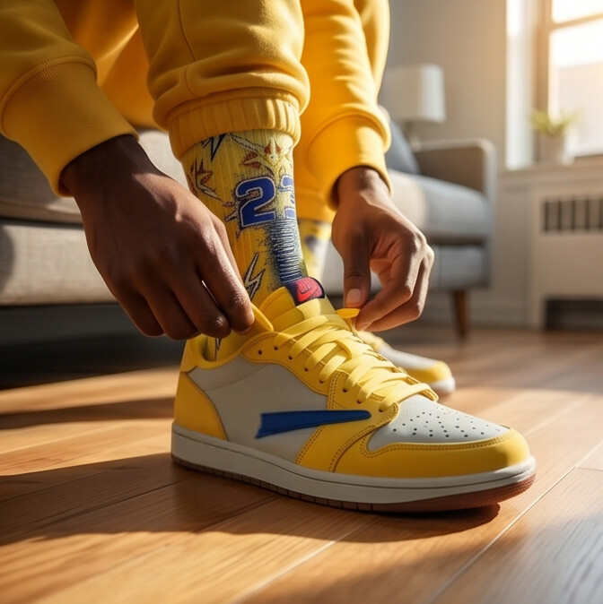 Matching Socks for Travis Scott x Wmns Jordan 1 Retro Low OG Canary Inspired Design