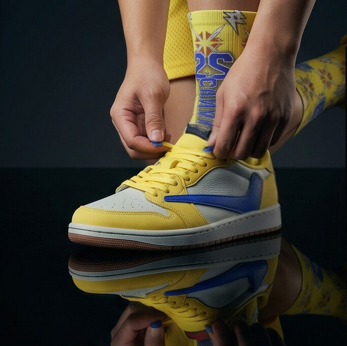 Matching Socks for Travis Scott x Wmns Jordan 1 Retro Low OG Canary Inspired Design