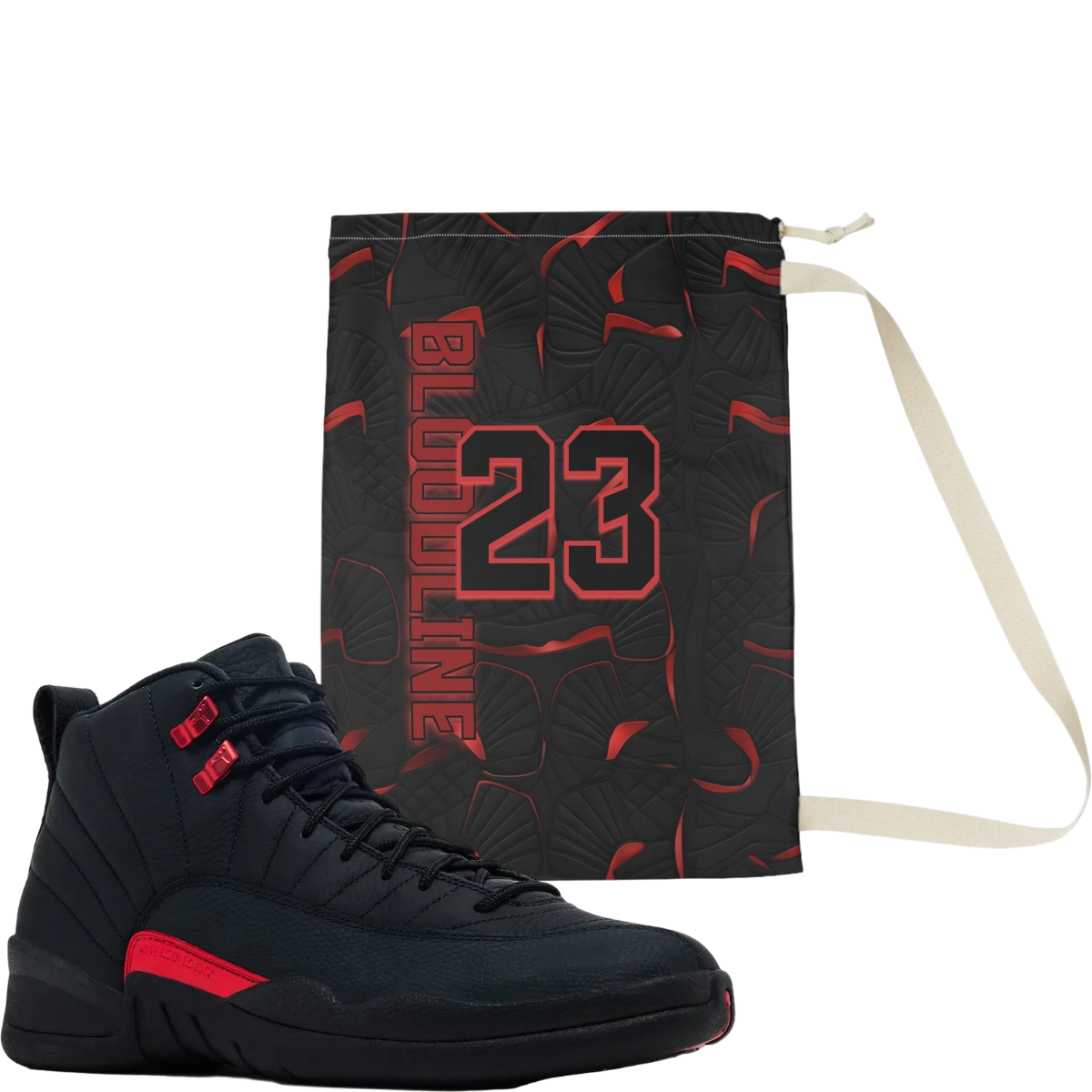 Jordan 12 Retro Bloodline inspired sneaker travel bag for shoe storage - My Matching Socks