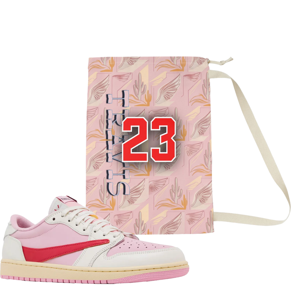Matching Sneaker Travel Bag for Travis Scott x Jordan 1 Retro Low OG Sail Tropical Pink Inspired Design