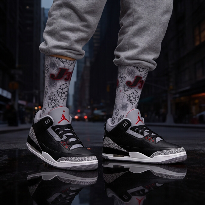 Nike Air Jordan 3 Retro OG Black Cement 2024 Matching Socks