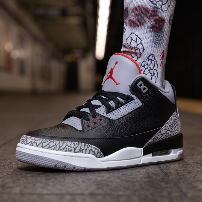 Nike Air Jordan 3 Retro OG Black Cement 2024 Matching Socks