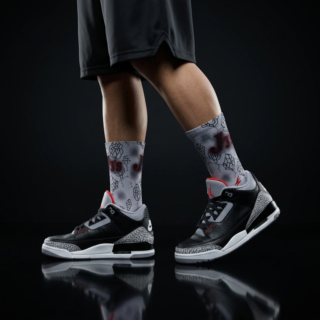 Nike Air Jordan 3 Retro OG Black Cement 2024 Matching Socks