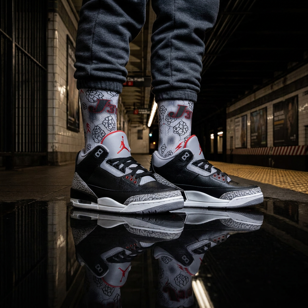 Nike Air Jordan 3 Retro OG Black Cement 2024 Matching Socks