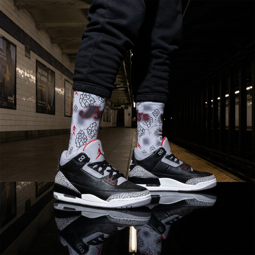 Nike Air Jordan 3 Retro OG Black Cement 2024 Matching Socks