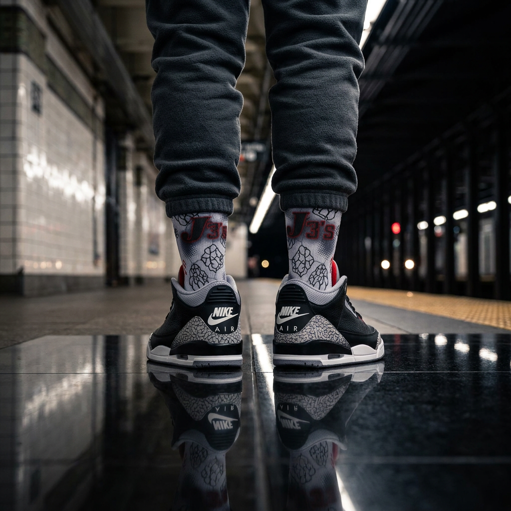 Nike Air Jordan 3 Retro OG Black Cement 2024 Matching Socks