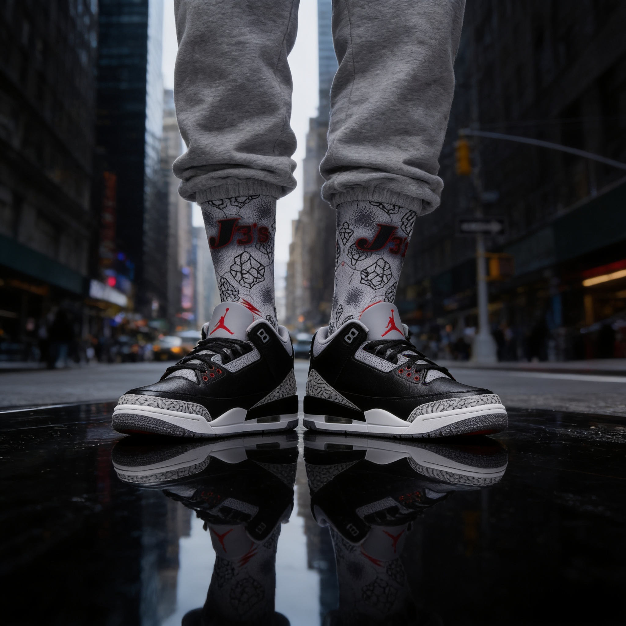 Nike Air Jordan 3 Retro OG Black Cement 2024 Matching Socks
