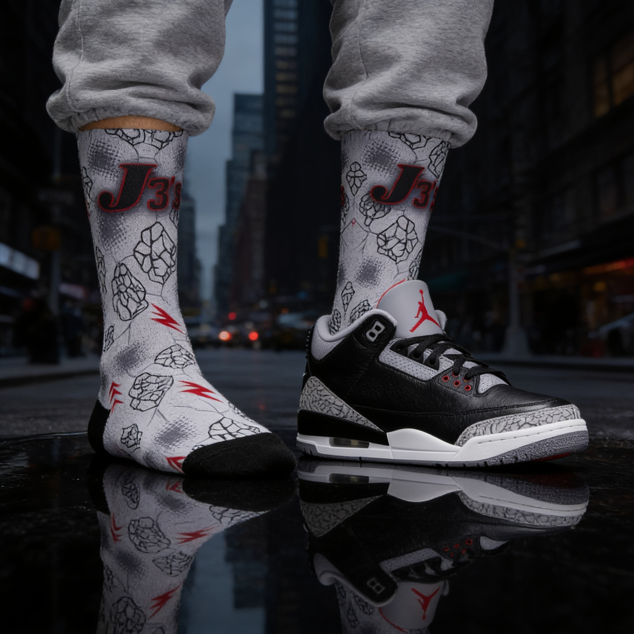 Nike Air Jordan 3 Retro OG Black Cement 2024 Matching Socks