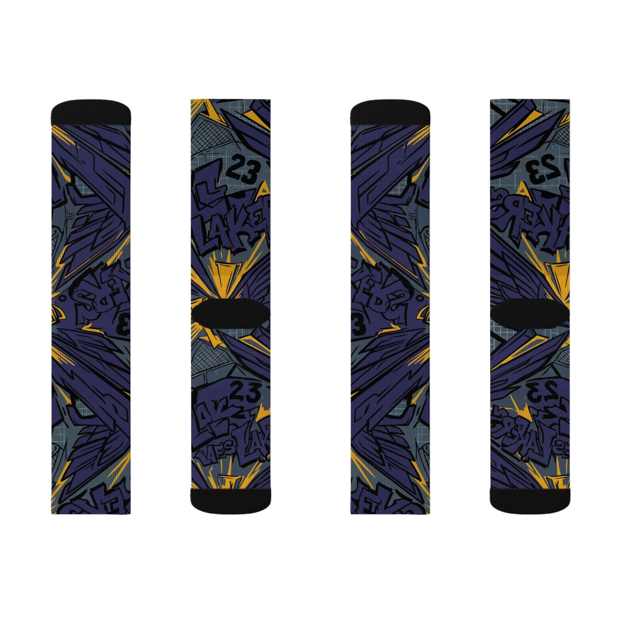 Socks to Match Jordan 4 Retro Lakers Crew Socks | Purple Gold Championship Streetwear Hoop Culture Gift