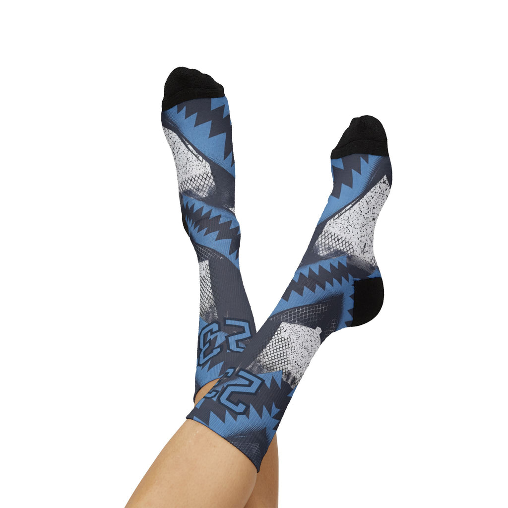 Socks to match Jordan 5 Retro Wolf Grey 2026 matching Crew Socks | Basketball Shark Teeth Pattern